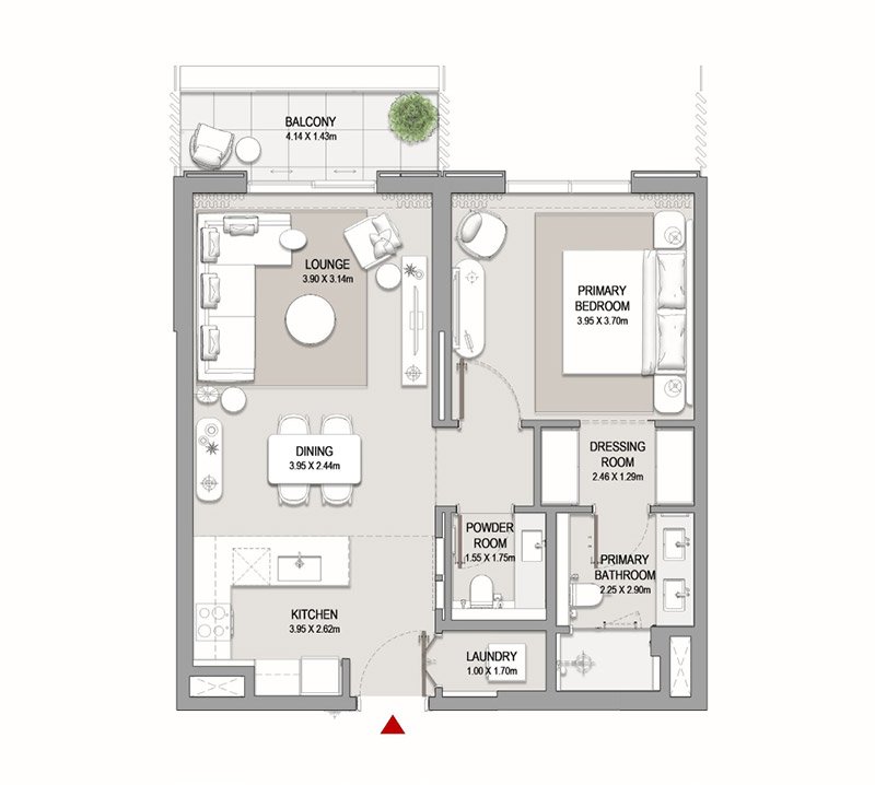 Crest Lane City Walk 1-BR Apartment Floor Plan